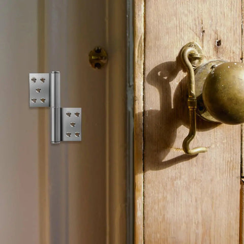Detachable Flag Hinge Set In Stainless Steel 5 Inch By 2.5mm Built Tough Heavy Duty Weld On Door Hardware For Fire Doors And Bathroom Doors Rust Resistant Durable Pair installed on wooden door