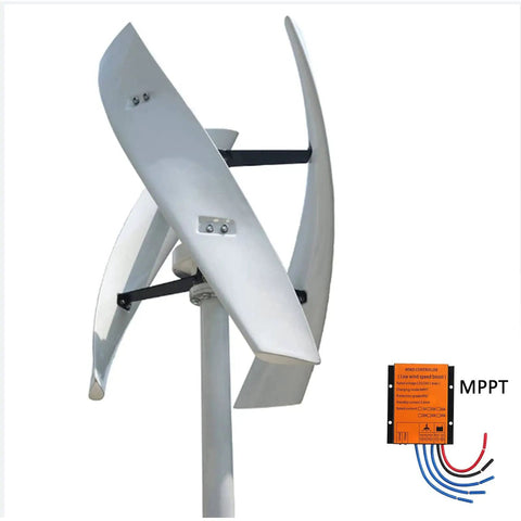 12000W Noiseless Vertical Axis Wind Turbine Generator With MPPT Controller for off grid home power, white blades, side view