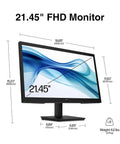 21.45 inch FHD monitor with dimensions and weight shown on screen against white background