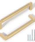 10 Pack Solid Zinc Alloy 5 Inch Center To Center Slim Square Bar Cabinet And Drawer Handles Gold Knurled Dresser Pulls with screws