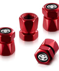 Toyota Tire Valve Stem Caps 4 Pack Aluminum Alloy Red Car Wheel Air Caps for Corolla RAV4 Highlander Easy Install No Tools Needed Durable