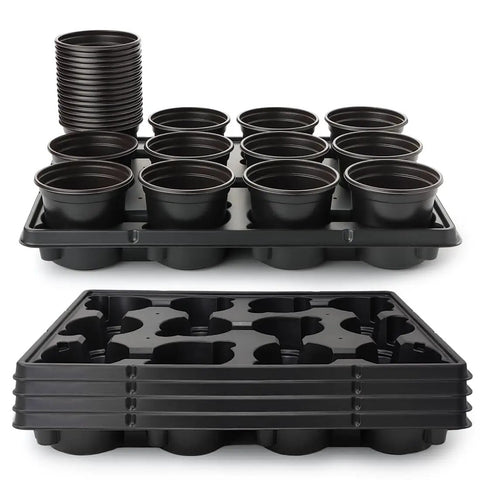 4 Inch Plastic Plant Pots Set With Seed Starter Trays And Propagation Trays, 60 Pots Plus 12 Black Nursery Pots, BPA Free Durable Starter Kit