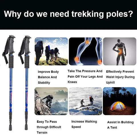 Ultimate Go To Collapsible Trekking Poles for Hiking, Ultra Lightweight Aluminum, benefits of use, 2 pack, blue