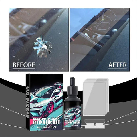 All In One Windshield Crack Repair Kit For Chips And Cracks Glass Repair Liquid For Windshield Window And Mirror Surfaces Quick Fix Auto Glass Easy No Fuss Home Repair That Prevents Expansion And Restores Clarity with view of before and after application results.