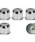 Heavy Duty Push Through Trailer Wheel Center Caps Boasting A Slick Chrome Polish For A Tight Universal Mount on Truck RV and SUV rims, set of 4.