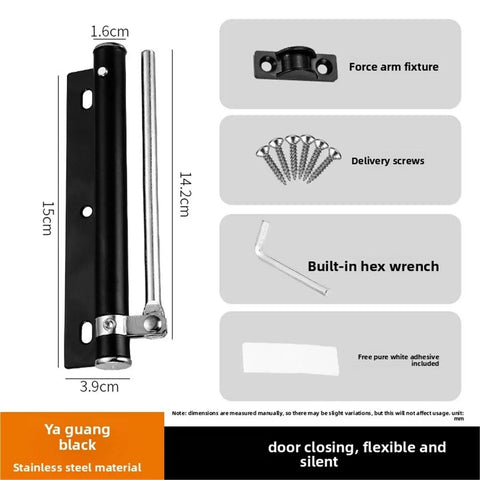Adjustable Door Closer With Aluminum Alloy Construction Heavy Duty Spring Soft Close Black Finish Easy Tension Adjustment