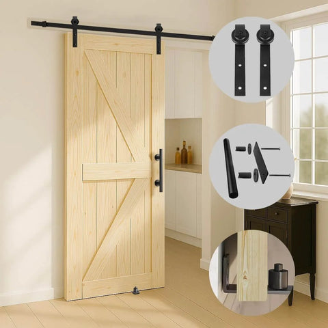 Knotty Pine Barn Door 36 By 84 Inches Unfinished Solid Wood Double Surface With Six Point Six Foot Sliding Hardware Kit installed in home