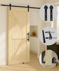 Unfinished Knotty 40x80 Inch Barn Door With British Brace, Solid Spruce Wood, Sliding Door Hardware Kit Included, 6.6 Ft Rail