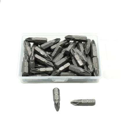 50 Pc Pozi PZ2 Screwdriver Insert Bits Set, Impact Ready, 1 Inch Length, Hex Shank With Quick Release Slot, Includes Plastic Storage
