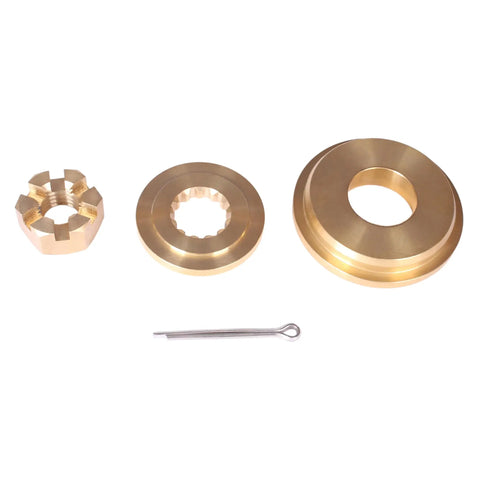 All In One Boat Propeller Hardware Kit For Evinrude Johnson 60HP To 130HP And Mercury Engines Includes Thrust Bushing Spacer Nut Keeper And Cotter Pin For Fast Easy Secure Prop Setup.