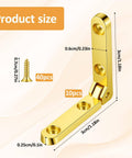 Gold Zinc Alloy Jewelry Box Hinges Set, 10 Pcs 90 Degree Small Hinges With 40 Screws shown with size dimensions.