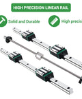 Heavy Duty DIY CNC Linear Rail And Ball Screw Kit With 2 HGR20 600mm rails and 4 HGH20CA carriages, showing precision parts