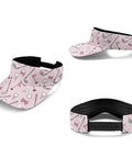 Women’s Moisture-Wicking Golf Polo Shirt And Visor Set, pink sun visor with golf-themed print, part of lightweight game-ready gear