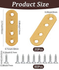 Golden Flat Straight Mending Brackets Kit With 80 Screws 20 Pieces Metal Fixing Plates dimensions and items displayed