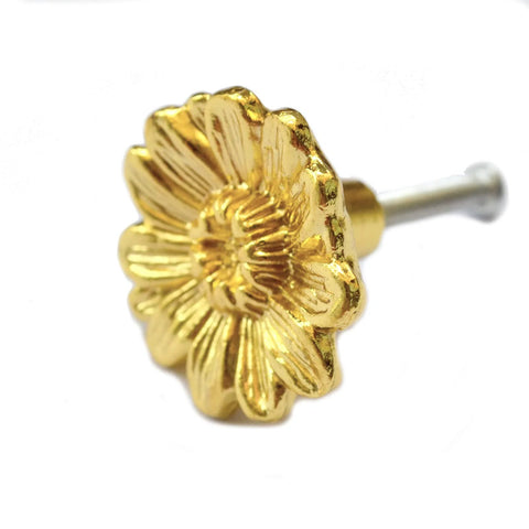 Close-up of Vintage Gold Round Drawer Knob with Victorian Floral Pattern, Zinc Construction, Perfect for Dressers and Cabinets