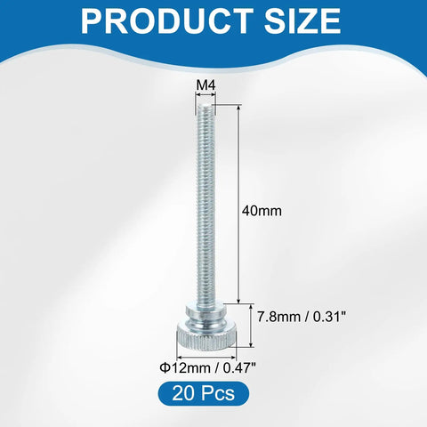 Hella Durable M4 X 40mm Knurled Thumb Screws 20 Pack Metric Shoulder Grip Knobs showing detailed dimensions and specifications.