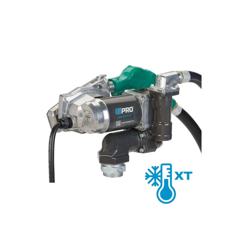Workhorse 25 Gpm Fuel Transfer Pump With Auto Shutoff Nozzle showing heavy-duty design and XT freeze protection features.