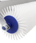 Close-up of spiked roller for self leveling concrete floors, 21mm needles, chrome frame, 20 inch total length, epoxy floor tool.