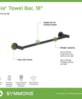 Dia 4-Piece Wall Mounted Bathroom Hardware Set In Matte Black With Towel Bar, Robe Hook, Hand Towel Holder, And Toilet Paper Holder, Includes All Mounting Hardware And 50 Lb Bar Capacity, Lifetime Residential Warranty. Image shows a single matte black towel bar highlighted by detailed annotations. Designed for easy wall mount and weight capacity.