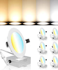 Six-Pack 6-Inch LED Recessed Ceiling Lights Ultra-Thin Canless Downlights With 5CCT Switch, 2700K-5000K color options, dimmable