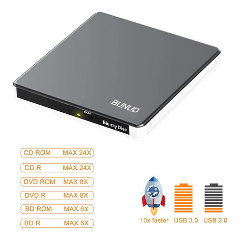 Five In One External Blu Ray Drive With USB 3.0 And USB Type C Portable Slim Blu Ray Burner BD Player Read Write Plug And Play For Laptop PC Windows 11 MacBook Pro Air Linux OS CD DVD Blu Ray Optical Drive, grey slim drive