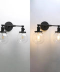 Industrial Black Wall Sconce Hardwired Double Light With 5.9 Inch Glass Globe Lampshade Modern Wall Fixture, front view