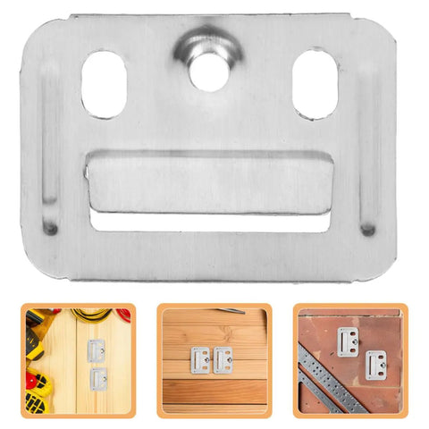 Close-up of 100 Piece Stainless Steel Wall Panel Buckles Hardcore Snap Lock Mounting Clips for drywall with mounting holes.
