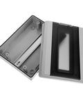 Heavy Duty Weatherproof Outdoor Electrical Box With Reinforced Breaker Panel Cover opened, showcasing interior space for components.