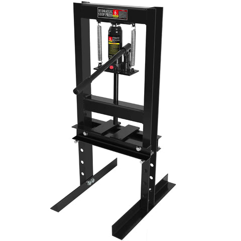 Beefy 6 Ton Hydraulic Shop Press With H-Frame And Adjustable Height, Stamping Plates To Bend And Straighten Parts, Perfect For Installing Bearings And U Joints On Auto Projects, Garage Floor Ready, front view