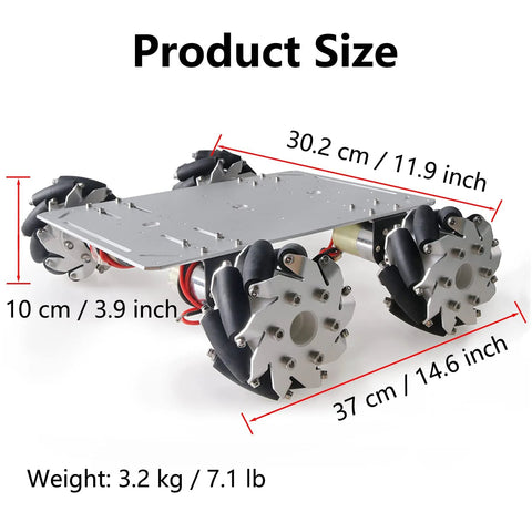MC600 100mm mecanum-wheel 4WD robot chassis with metal frame and four high-torque DC motors for Arduino Raspberry Pi