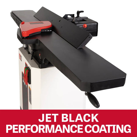 Badass Eight Inch Jointer Featuring Helical Cutterhead And Two Horsepower Motor with jet black performance coating.