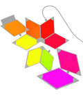 DIY RGB Line Lights Kit With 9 Light Bars And 9 Hexagon Panels in vibrant colors, showing wall decor configuration.