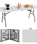 Heavy Duty 6 Foot Folding Table Portable Fold In Half Utility Table For Indoor Outdoor Use With Handle And Lock Sturdy Plastic Top