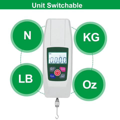 Workhorse Digital Push Pull Force Gauge Portable Dynamometer With Auto Shutdown Real Time And Peak Modes Four Unit Conversion Tension And Pressure Tester Handheld Meter For Diy Lab And Industrial Use, unit switchable N KG LB OZ display