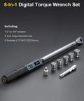 Upgraded Digital Torque Wrench With Half Inch Drive For Auto Repair shown with included sockets and adapter.