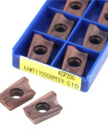Premium Indexable Carbide Lathe Tool AXMT170508PEER-G for Tough Metal Cutting, two indexable inserts in a blue case.
