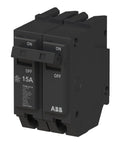 15 Amp Double Pole Circuit Breaker For 120/240 Volt Panels, Thermal Magnetic Plug On Load Center Breaker, 10 kAIC Interrupt Rating, Durable Heat Resistant Case, Ideal For Residential And Commercial Electrical Protection. Black 15A ABB THQL2115 breaker