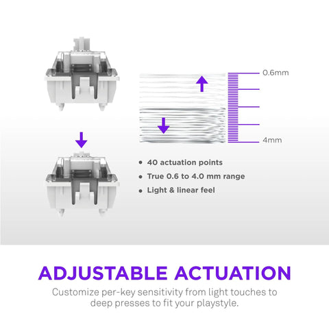 Compact MiniTKL Gaming Keyboard Stacked With Magnetic Hall Effect Switches And Rapid Trigger Circuitry adjustable actuation details.