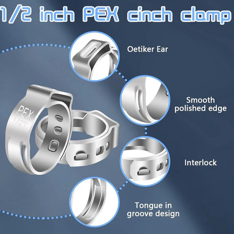 Half Inch PEX Swivel Elbow Faucet Connector With Lead Free Brass Fittings And 90 Degree NPT NPSM Adapter Includes Stainless Steel PEX Clamps For RV Camper Water Lines And Home Plumbing Easy Install, 1/2 inch PEX clamp