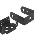 Two-piece servo mount bracket set for MG995/MG996 servos; black metal pan-tilt mount for RC cars/boats