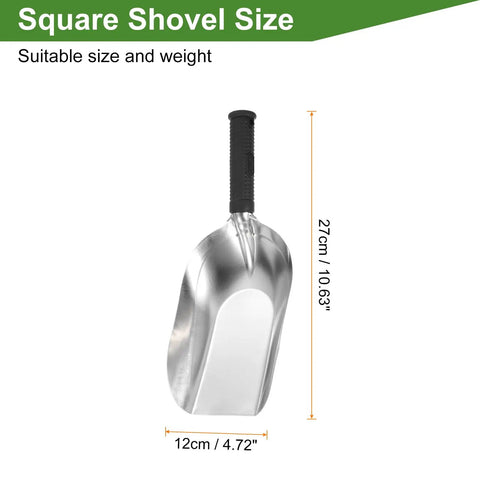 Stainless Steel Square Garden Shovel Hand Tool For Transplanting Weeding And Planting Compact 11.8 Inch Trowel Front View