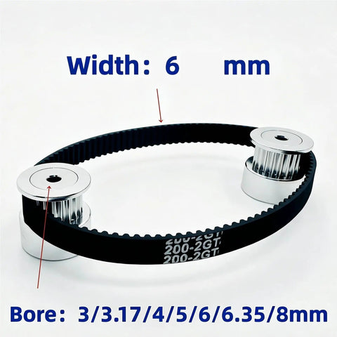 Heavy Duty Two GT 20 Tooth Timing Pulley Kit With 1:1 Ratio For Smooth Synchronous Drive Featuring 6mm Belt Width Multi Bore Fits 4mm Shaft And 180 Degree Mounting Angle, 6mm width, two pulleys