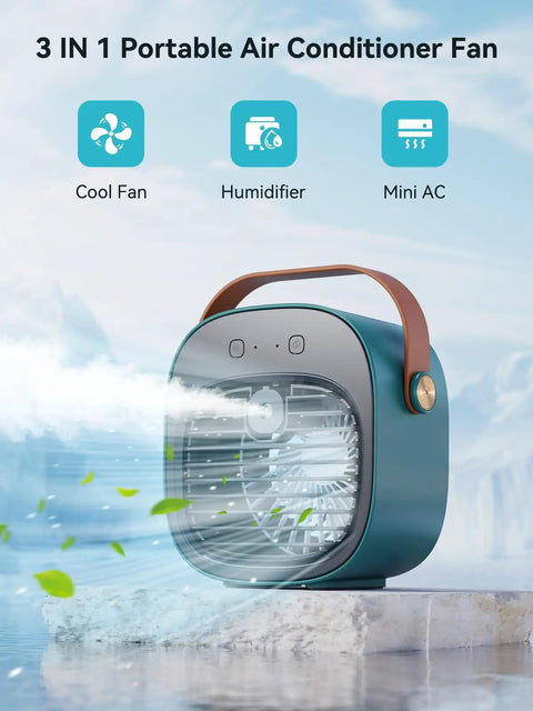 Rechargeable Personal Air Cooler Portable Mini Green Desk Fan With Three Speeds Quiet Cooling To Beat The Heat