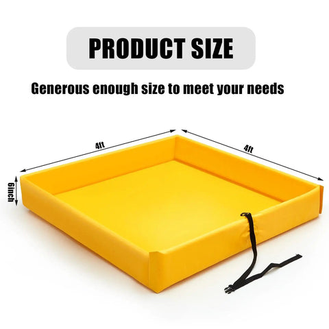 Portable Folding Duck Pond 4x4 With Spill Containment Berm Wall, Heavy Duty PVC Coated Polyester, shown flat and open, yellow