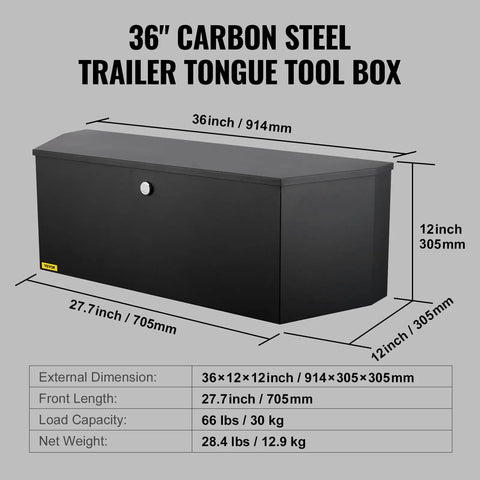 Built Tough Steel Trailer Tongue Storage Box 36 X 12 X 12 Inches With Heavy Duty Locking System For Pickup Truck Camper Tow Haul RV And Adventure Gear