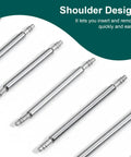 Close-up of stainless steel pins from All In One Watch Band Pins Replacement Kit With Spring Bar Tool And 40 Durable Stainless Steel Pins