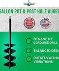 Auger Drill Bit Extension 7 Inch By 28 Inch With Half Inch Hex Drive Heavy Duty Garden Auger displayed with features list