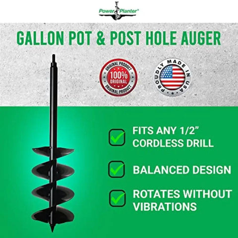 Auger Drill Bit Extension 7 Inch By 28 Inch With Half Inch Hex Drive Heavy Duty Garden Auger displayed with features list