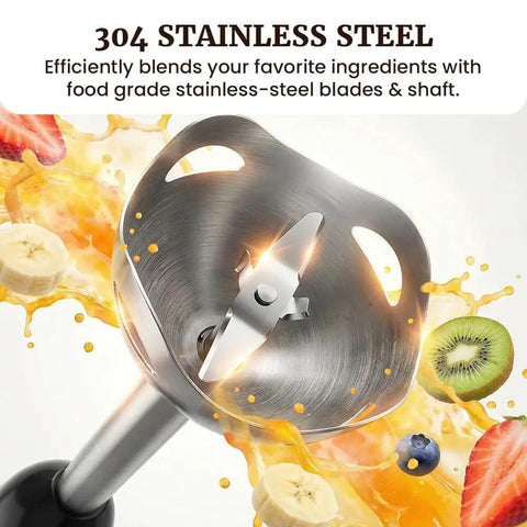 Boost Your Meal Prep Hustle With This Badass 500W Immersion Hand Blender Rocking Two Slick Speeds and a matte black grip with stainless steel blades.