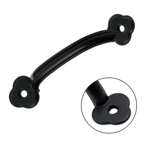 12 Pack 4 Inch Matte Black Rustic Drawer Pulls Antique Gate Handles with close-up view of mounting hole and matte finish.